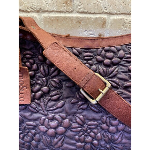 HTF Sundance Mo & Co Villa Cimbrone Quilted Floral Brown Leather Shoulder Bag - Picture 3 of 11